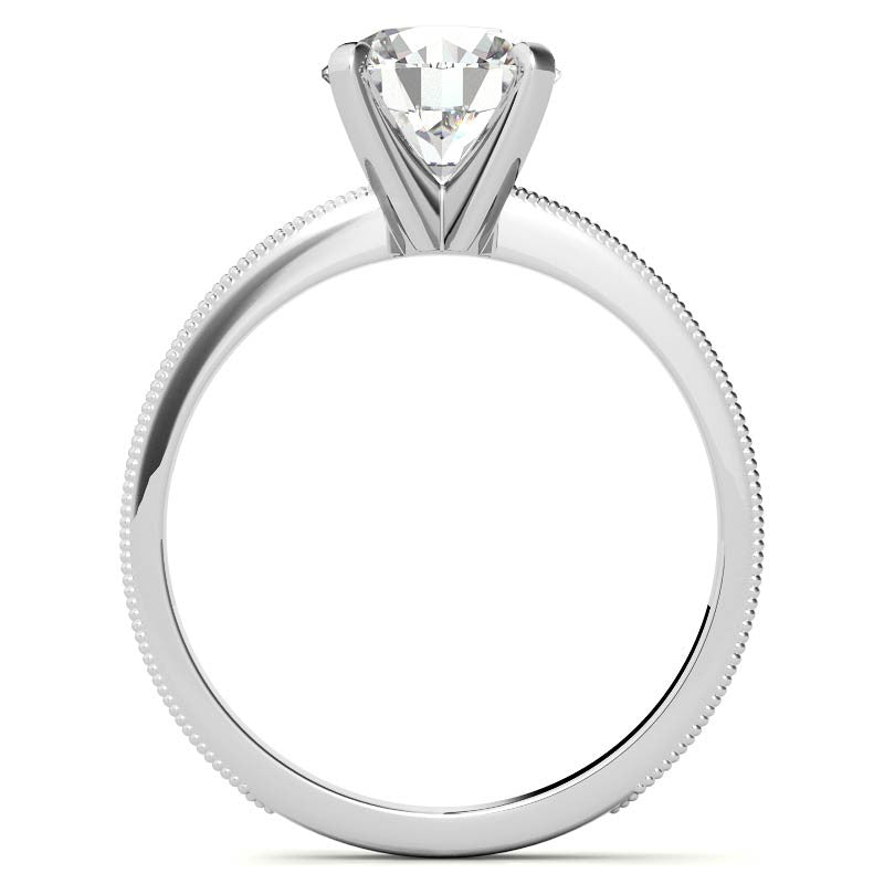 Etched Moissanite Solitaire Ring with Milgrain