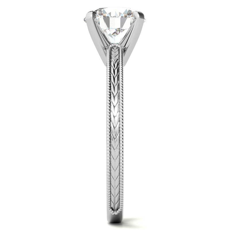 Etched Moissanite Solitaire Ring with Milgrain