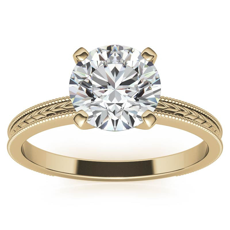 Etched Moissanite Solitaire Ring with Milgrain