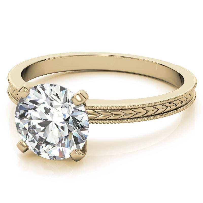Etched Moissanite Solitaire Ring with Milgrain