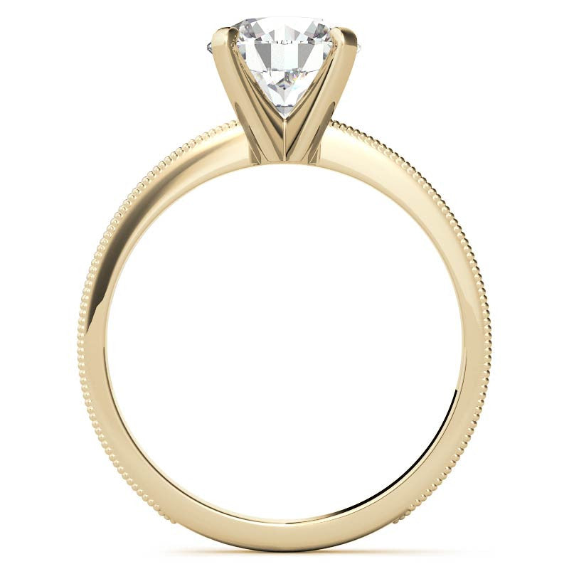 Etched Moissanite Solitaire Ring with Milgrain