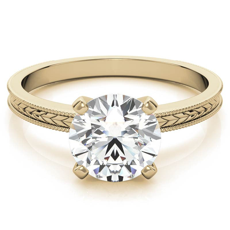 Etched Moissanite Solitaire Ring with Milgrain