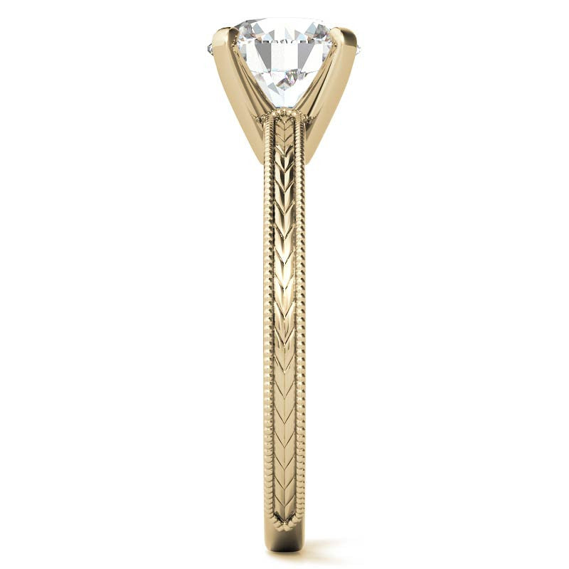 Etched Moissanite Solitaire Ring with Milgrain
