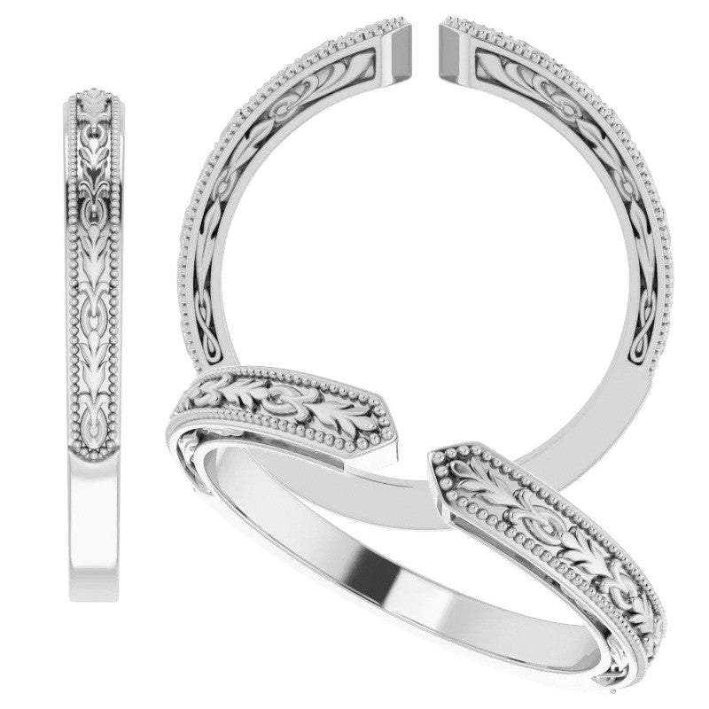 Antique Design Moissanite Solitaire Ring with Milgrain