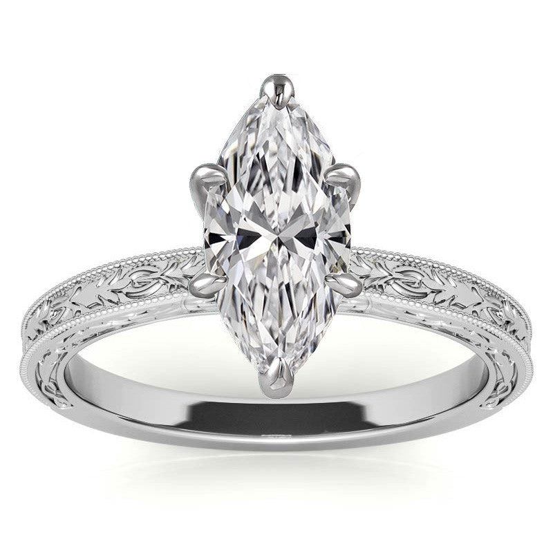 Antique Design Moissanite Solitaire Ring with Milgrain