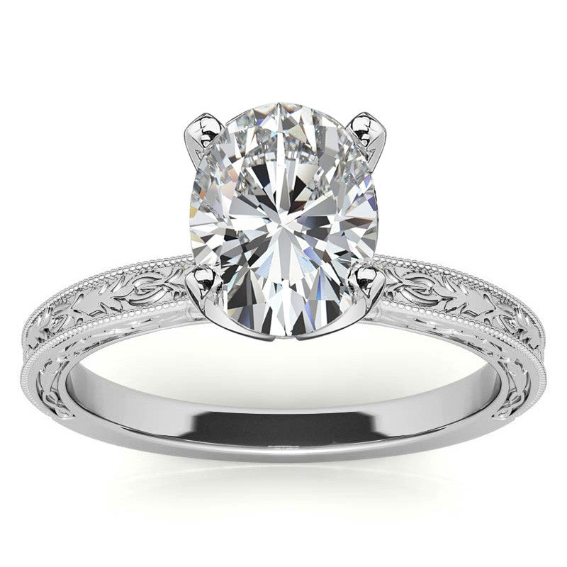 Antique Design Moissanite Solitaire Ring with Milgrain