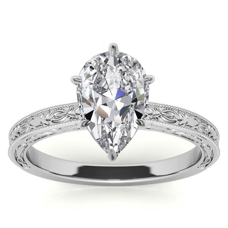 Antique Design Moissanite Solitaire Ring with Milgrain