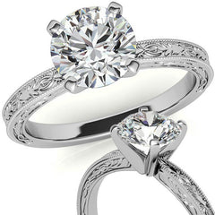 Antique Design Moissanite Solitaire Ring with Milgrain