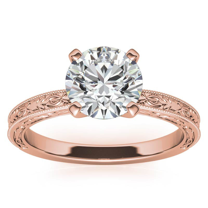 Antique Design Moissanite Solitaire Ring with Milgrain