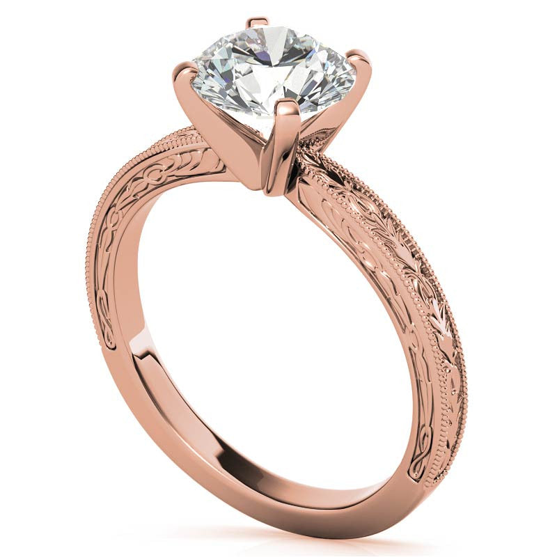 Antique Design Moissanite Solitaire Ring with Milgrain