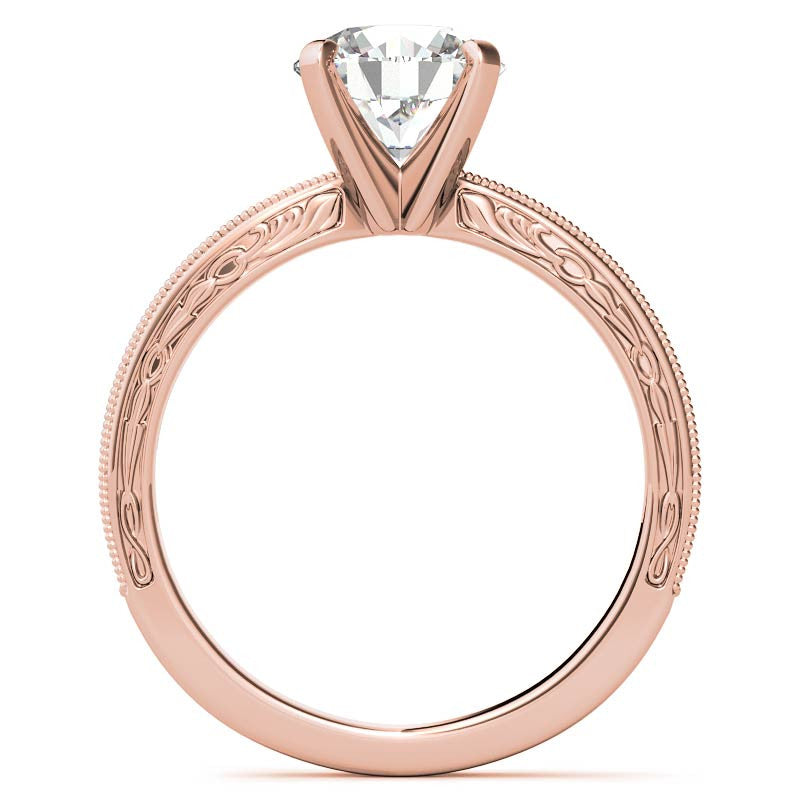 Antique Design Moissanite Solitaire Ring with Milgrain