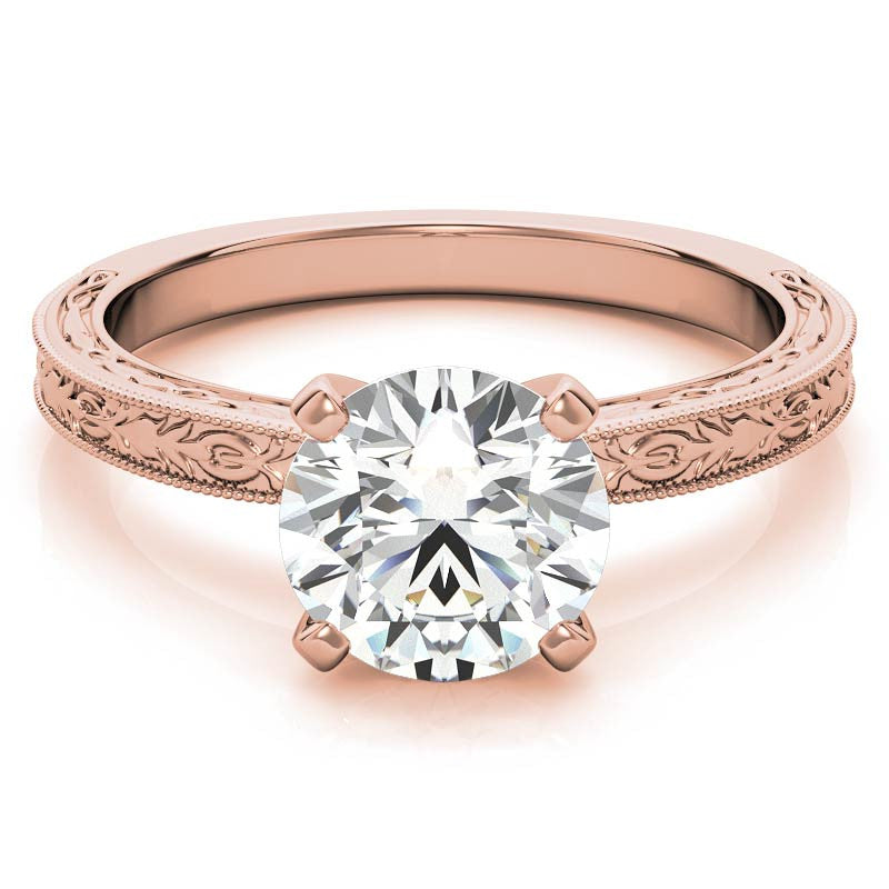 Antique Design Moissanite Solitaire Ring with Milgrain