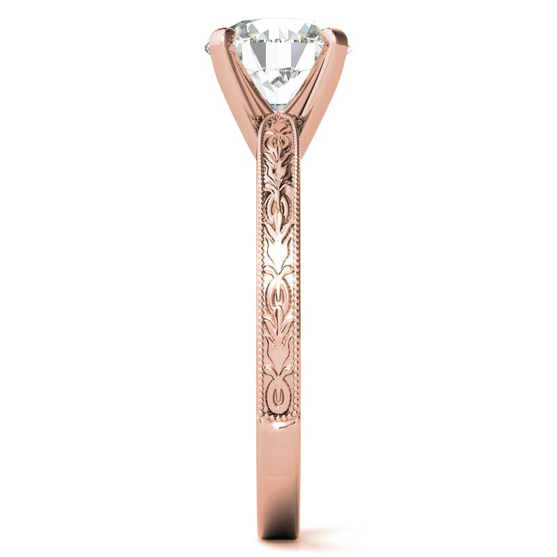 Antique Design Moissanite Solitaire Ring with Milgrain