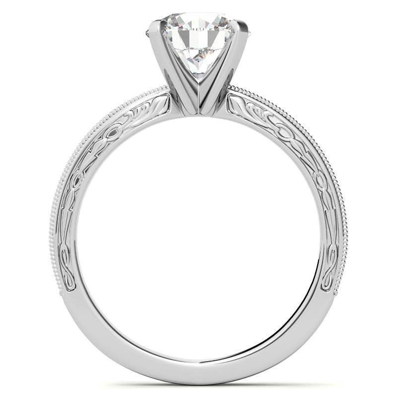 Antique Design Moissanite Solitaire Ring with Milgrain