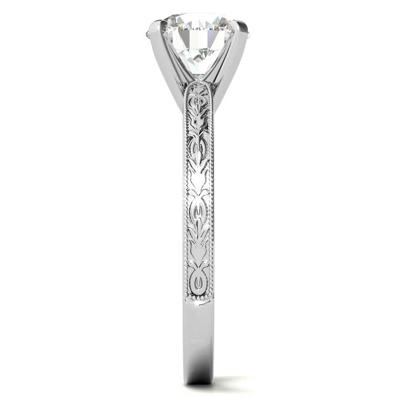 Antique Design Moissanite Solitaire Ring with Milgrain