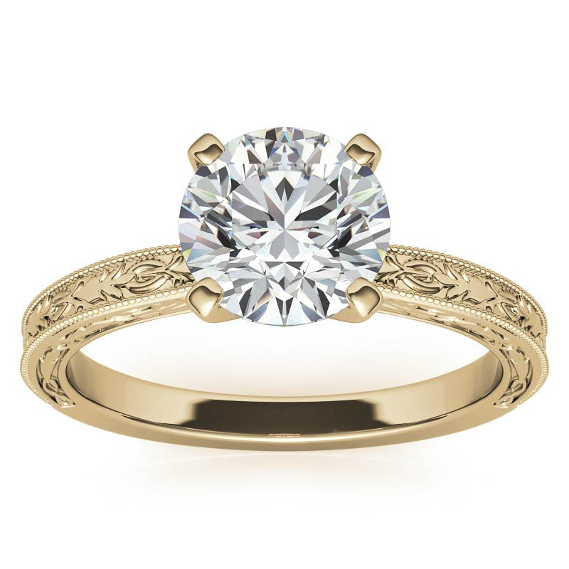Antique Design Moissanite Solitaire Ring with Milgrain