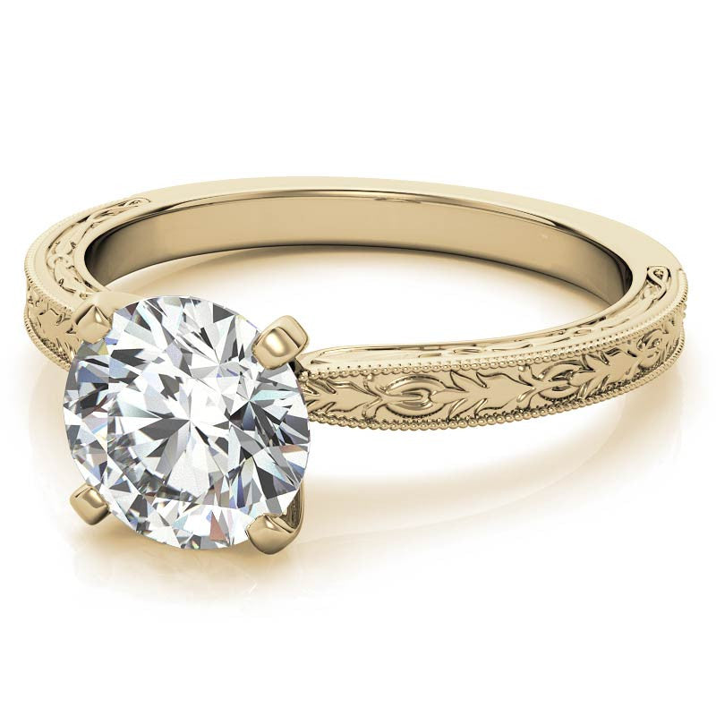 Antique Design Moissanite Solitaire Ring with Milgrain