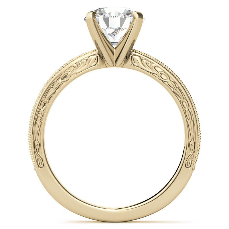 Antique Design Moissanite Solitaire Ring with Milgrain