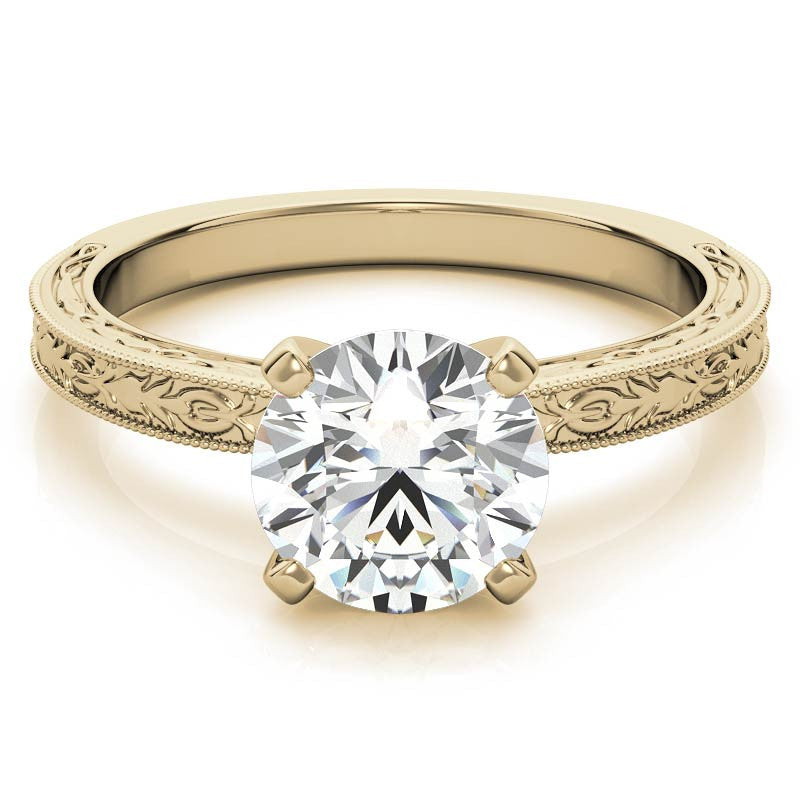 Antique Design Moissanite Solitaire Ring with Milgrain