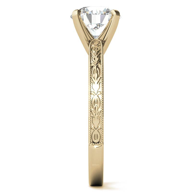 Antique Design Moissanite Solitaire Ring with Milgrain