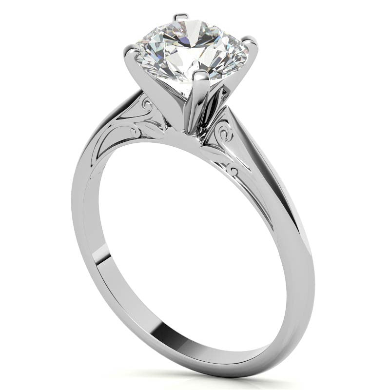 Floral Accented Moissanite Solitaire Ring