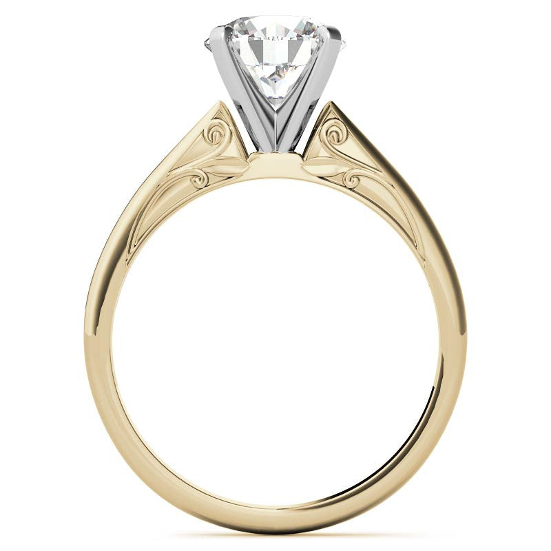 Floral Accented Moissanite Solitaire Ring