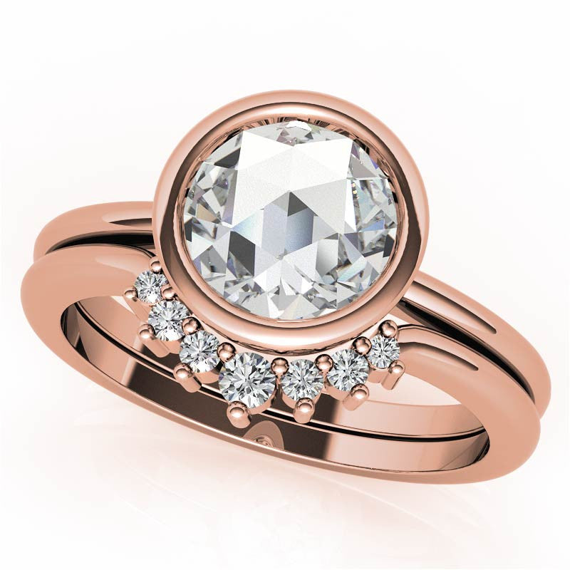 Rose Cut Solitaire Ring with Optional Matching Curved Band