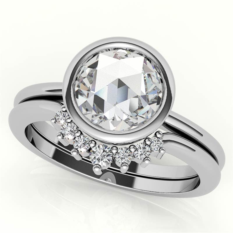 Rose Cut Solitaire Ring with Optional Matching Curved Band