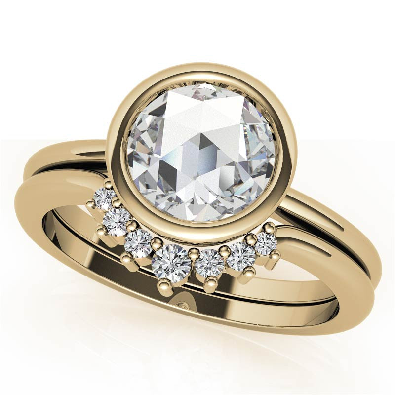 Rose Cut Solitaire Ring with Optional Matching Curved Band