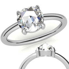 Round Rose Cut Moissanite Solitaire Ring