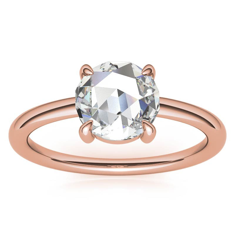 Round Rose Cut Moissanite Solitaire Ring