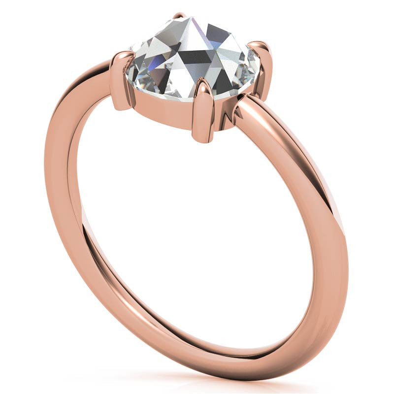 Round Rose Cut Moissanite Solitaire Ring