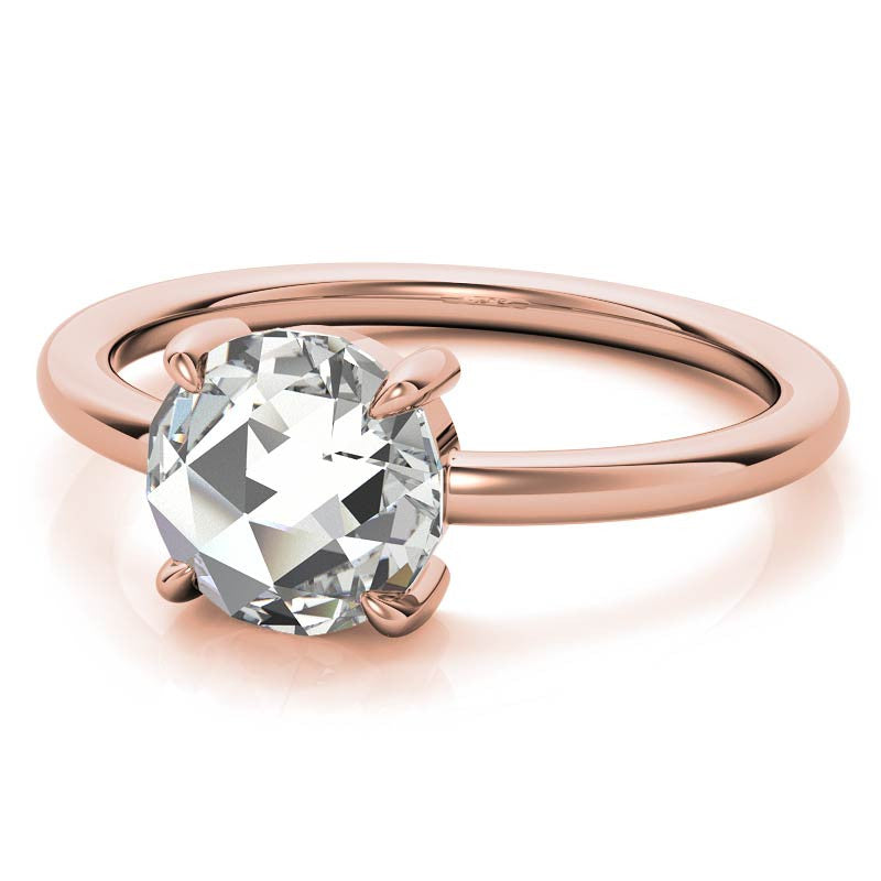 Round Rose Cut Moissanite Solitaire Ring