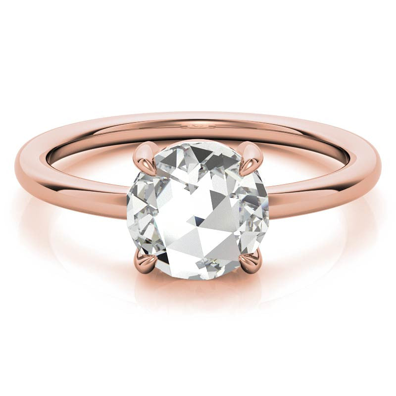 Round Rose Cut Moissanite Solitaire Ring