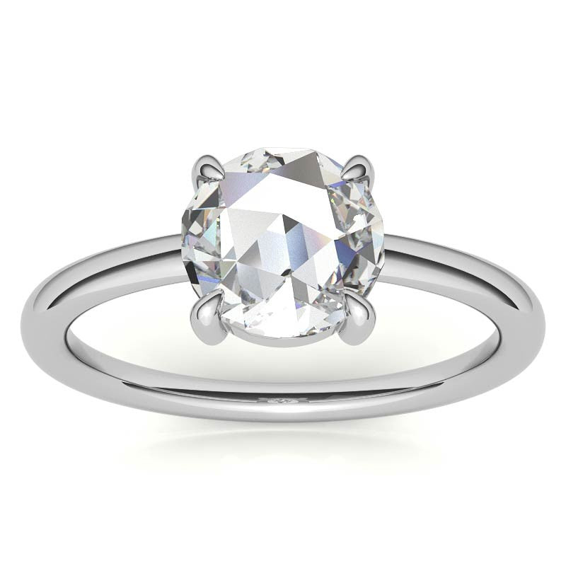 Round Rose Cut Moissanite Solitaire Ring
