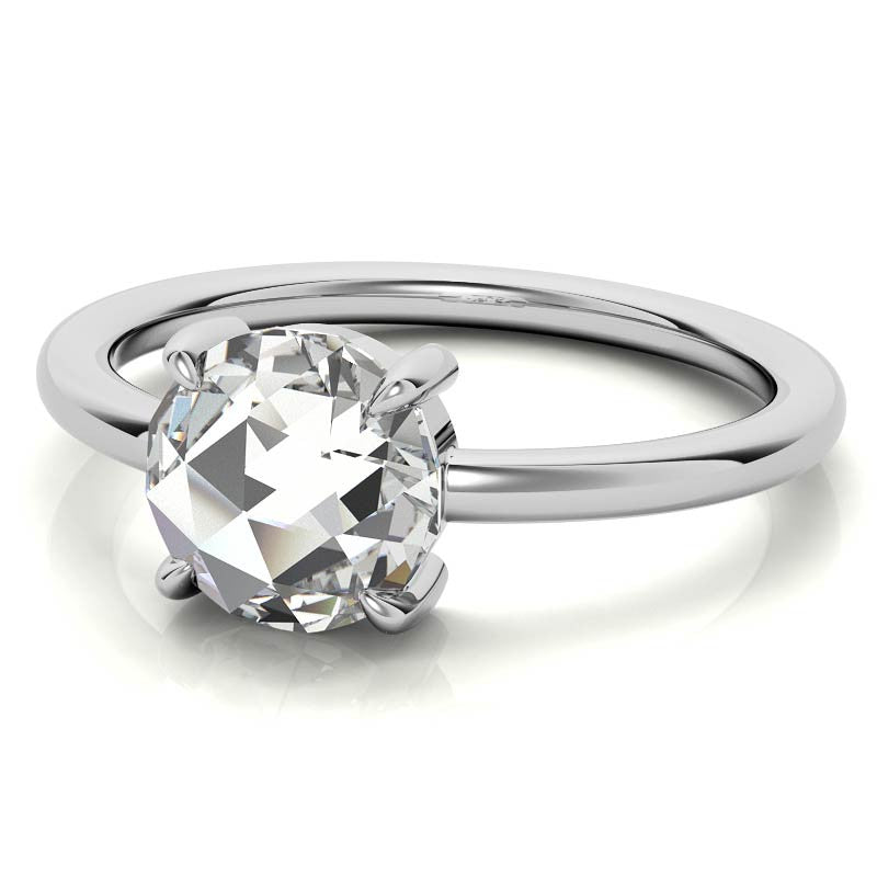 Round Rose Cut Moissanite Solitaire Ring