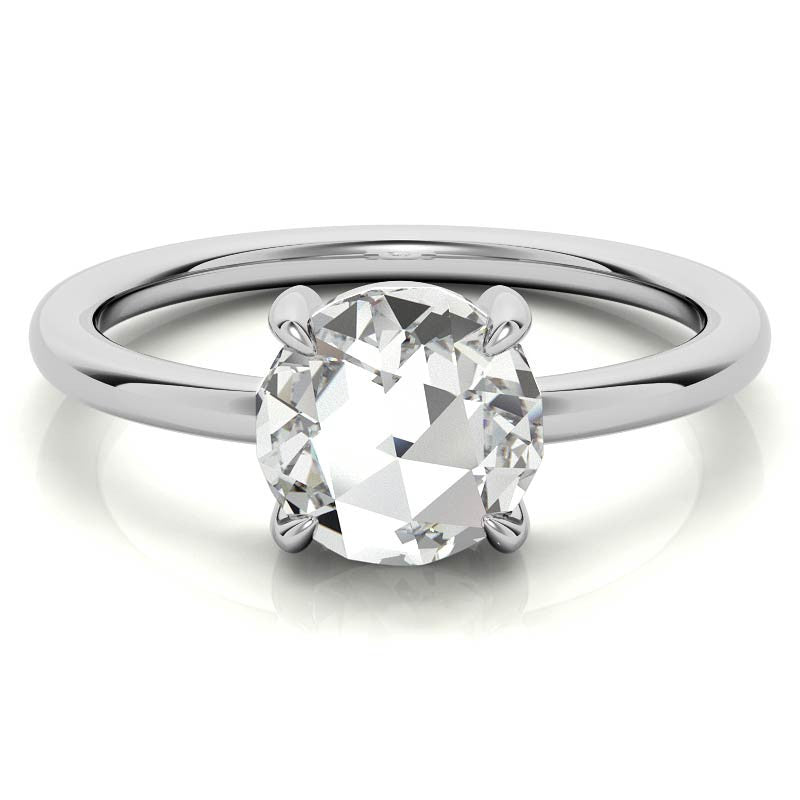 Round Rose Cut Moissanite Solitaire Ring
