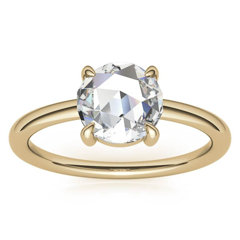 Round Rose Cut Moissanite Solitaire Ring