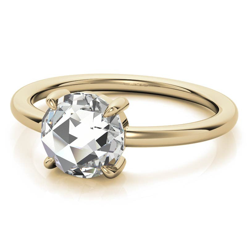 Round Rose Cut Moissanite Solitaire Ring