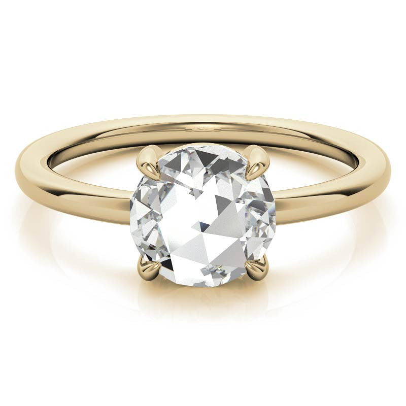 Round Rose Cut Moissanite Solitaire Ring