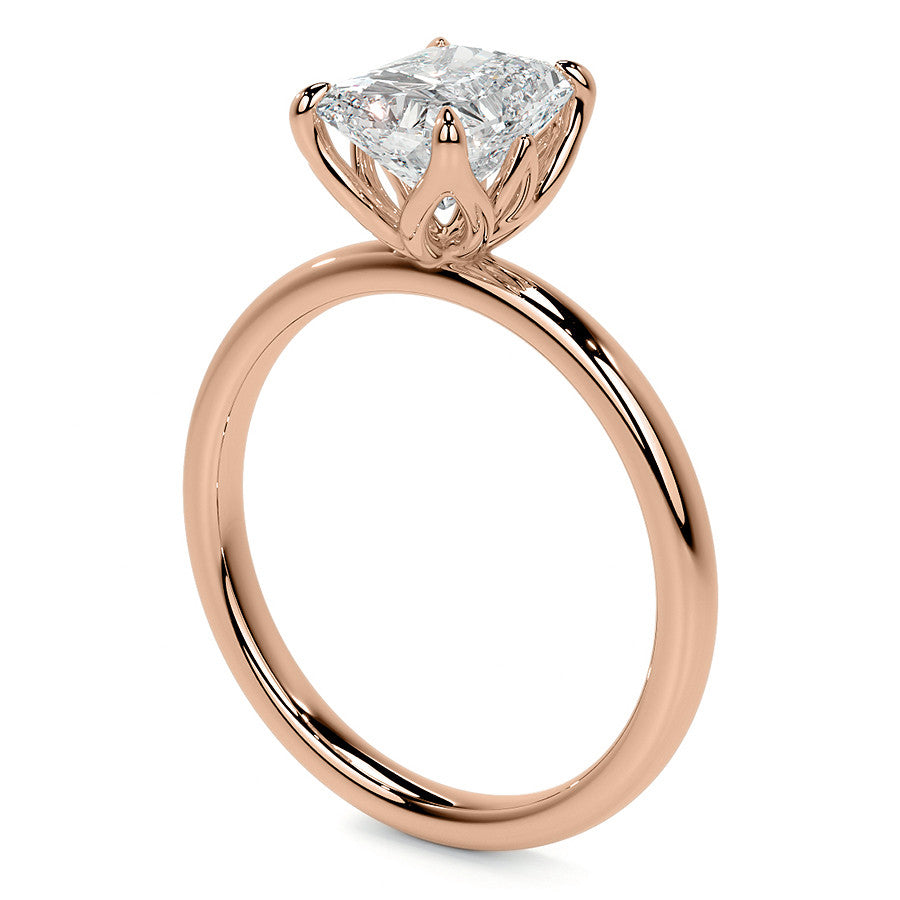 4-Prong Emerald / Radiant Petal Inspired Moissanite Solitaire Ring
