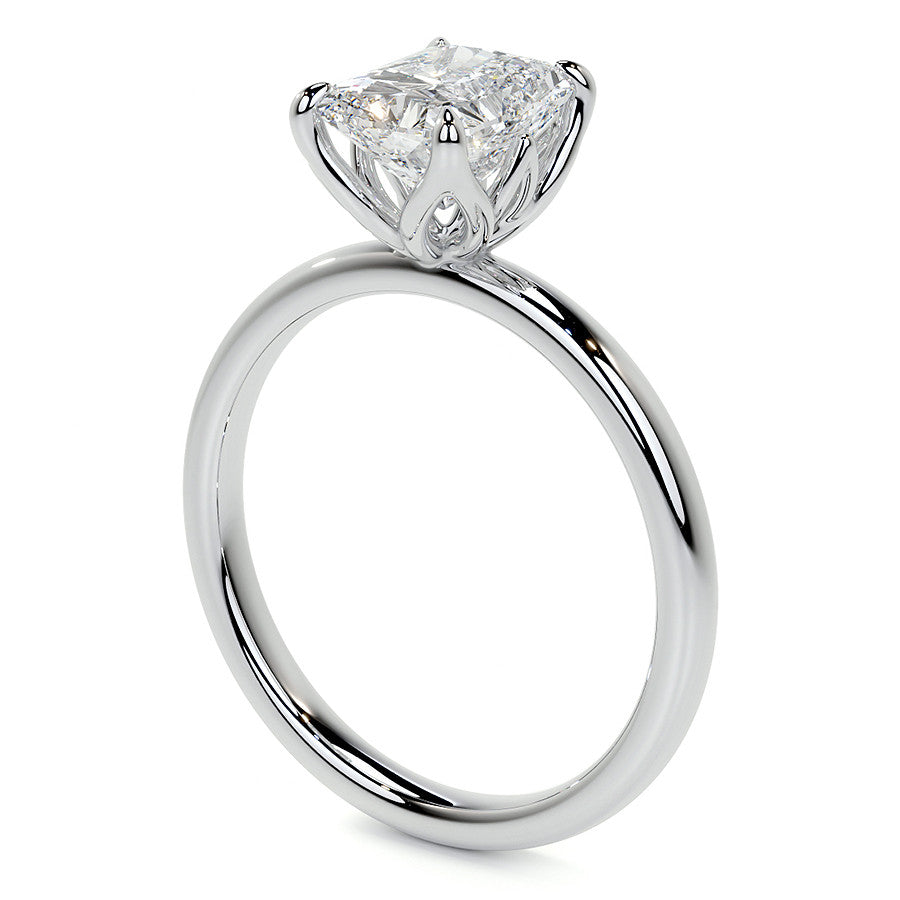 4-Prong Emerald / Radiant Petal Inspired Moissanite Solitaire Ring