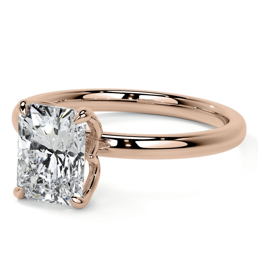 4-Prong Emerald / Radiant Petal Inspired Moissanite Solitaire Ring