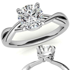Round Infinity Style Moissanite Solitaire Ring with Leaf Accents