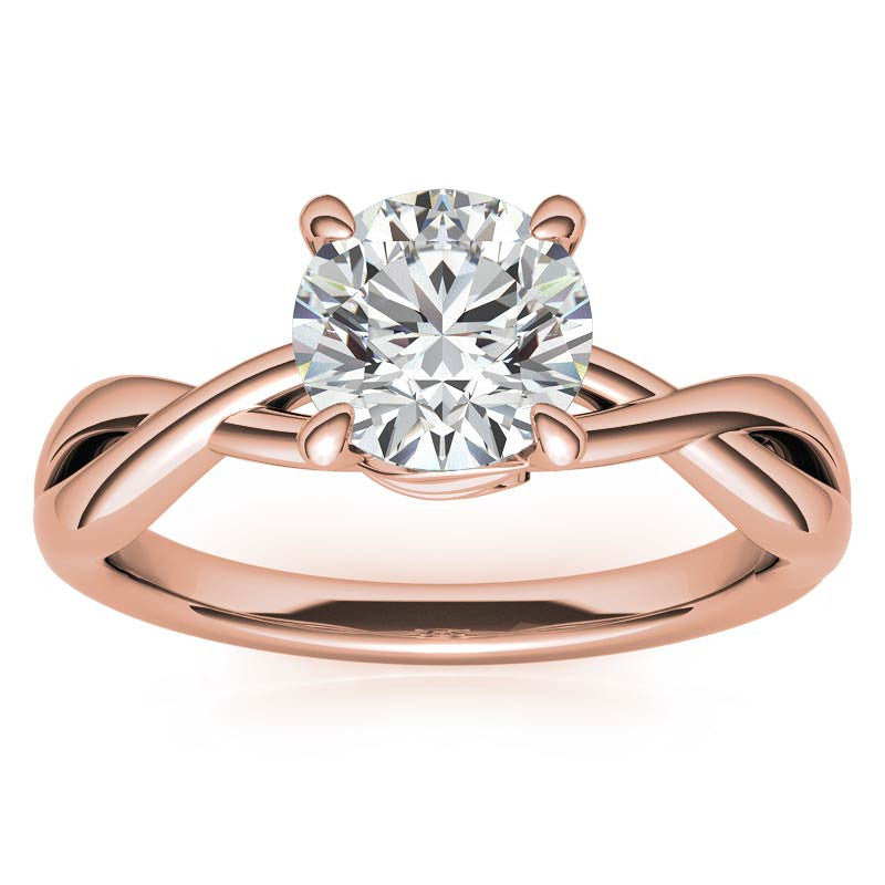 Round Infinity Style Moissanite Solitaire Ring with Leaf Accents