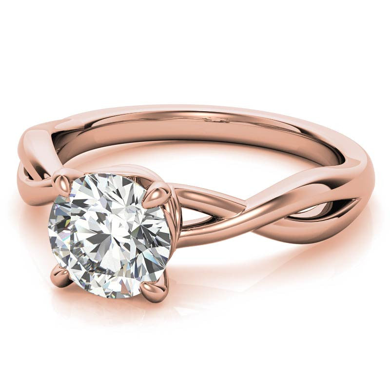Round Infinity Style Moissanite Solitaire Ring with Leaf Accents