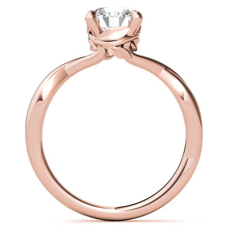 Round Infinity Style Moissanite Solitaire Ring with Leaf Accents