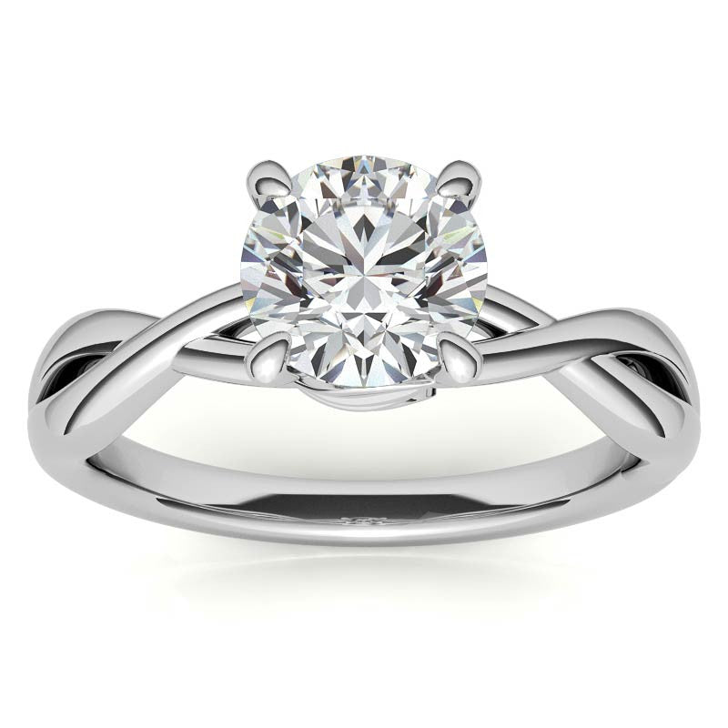 Round Infinity Style Moissanite Solitaire Ring with Leaf Accents