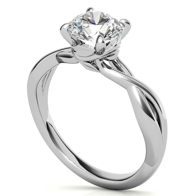 Round Infinity Style Moissanite Solitaire Ring with Leaf Accents