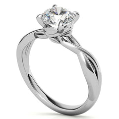 Round Infinity Style Moissanite Solitaire Ring with Leaf Accents